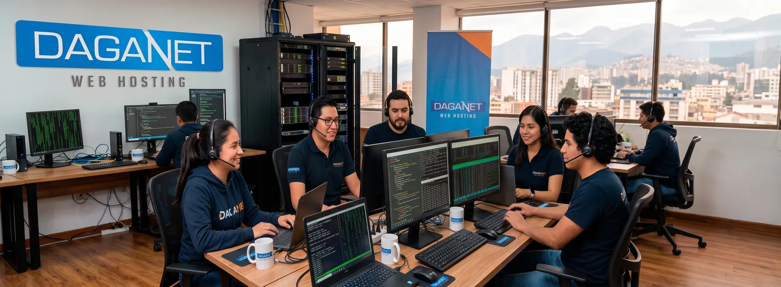 Equipo de HostingEcuador (DAGANET) en su oficina de Quito, Ecuador
